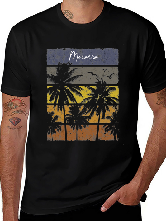 Morocco Palm Tree T-Shirt - Vintage Tropical Style