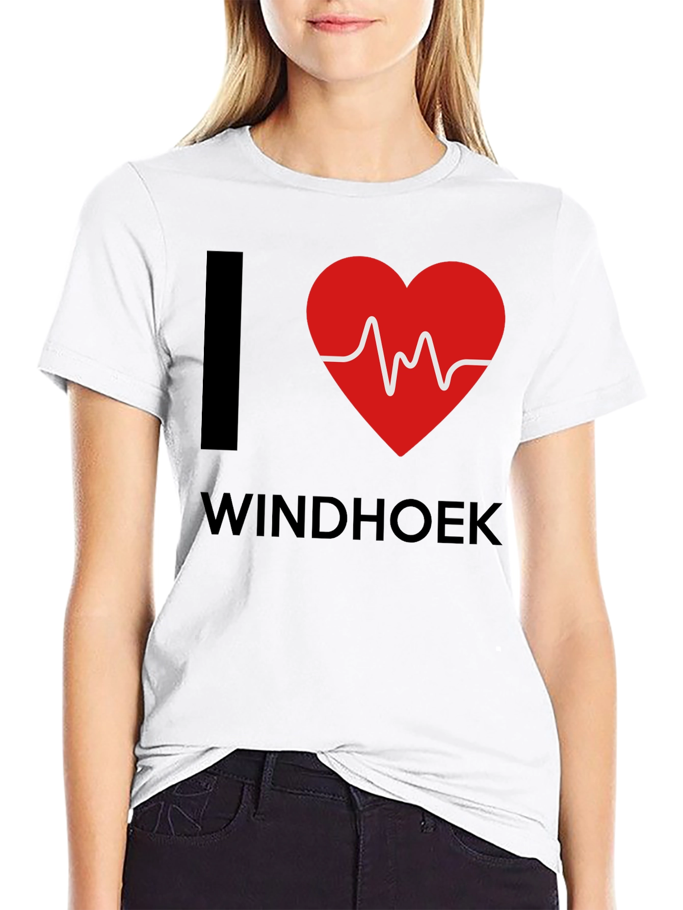 I Love Windhoek Heartbeat T-Shirt - Black Cotton