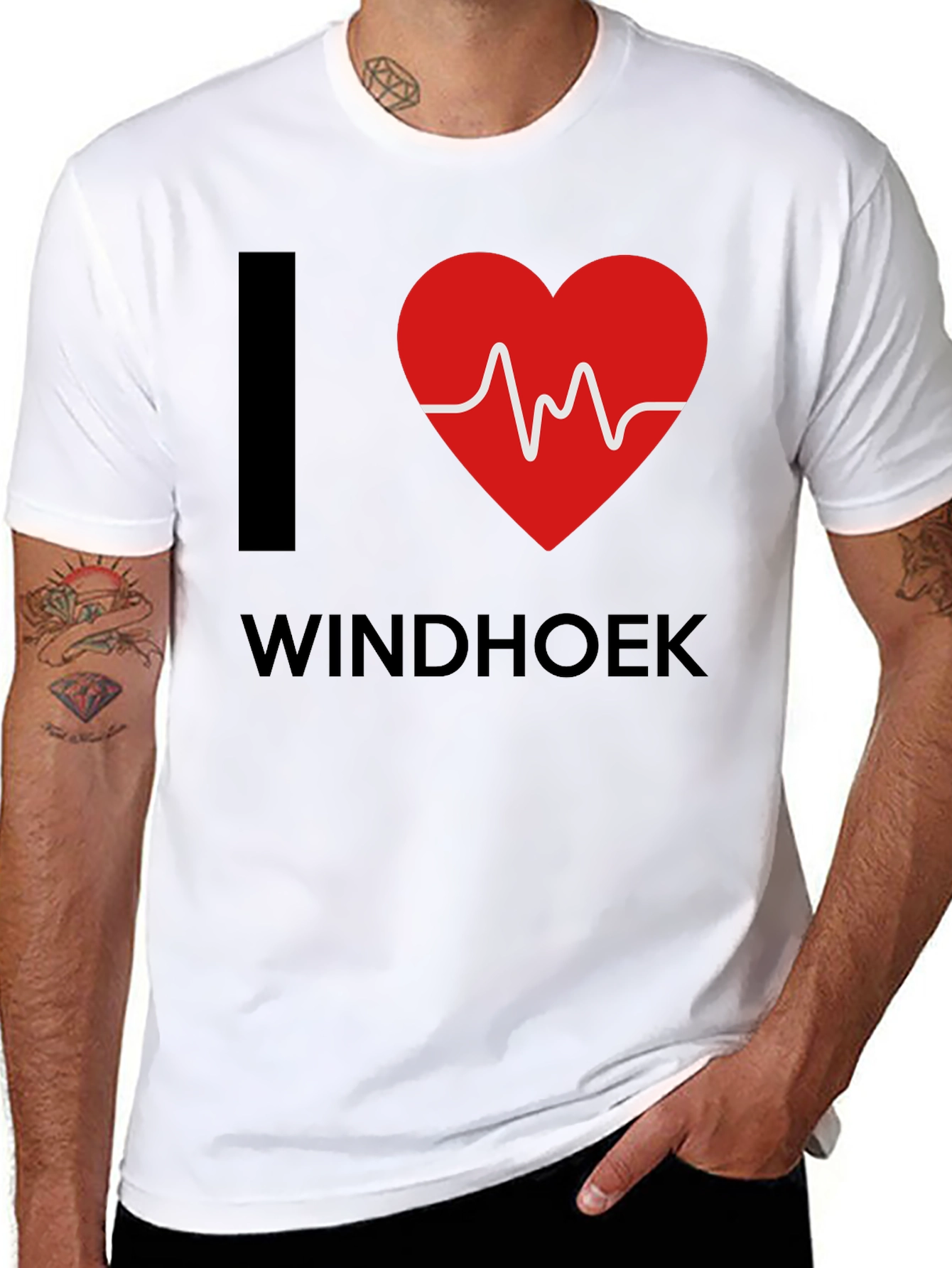I Love Windhoek Heartbeat T-Shirt - Black Cotton
