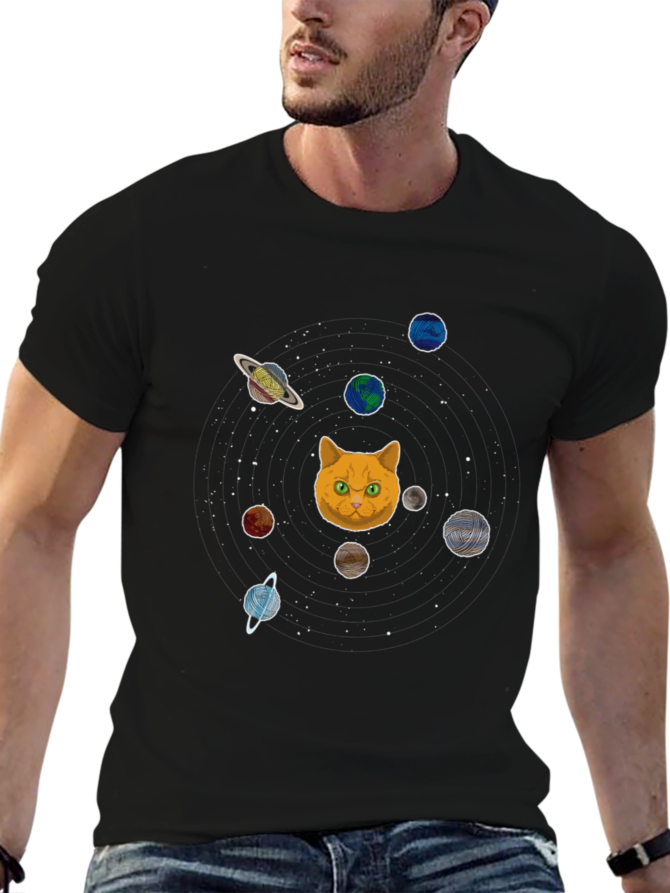 Cosmic Cat Universe Graphic Tee - Black