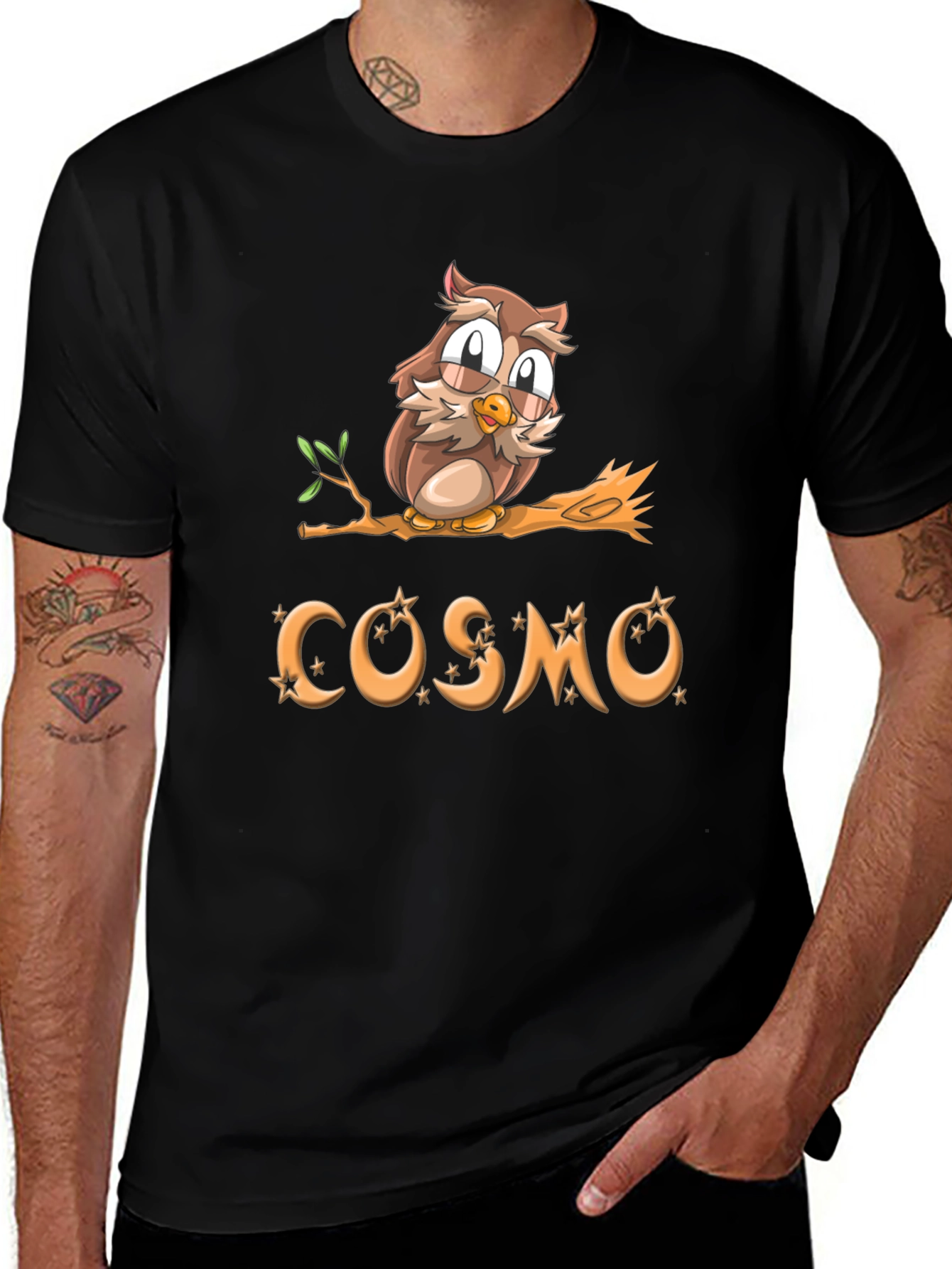 Cosmo Owl Graphic Tee - Black Cotton Blend
