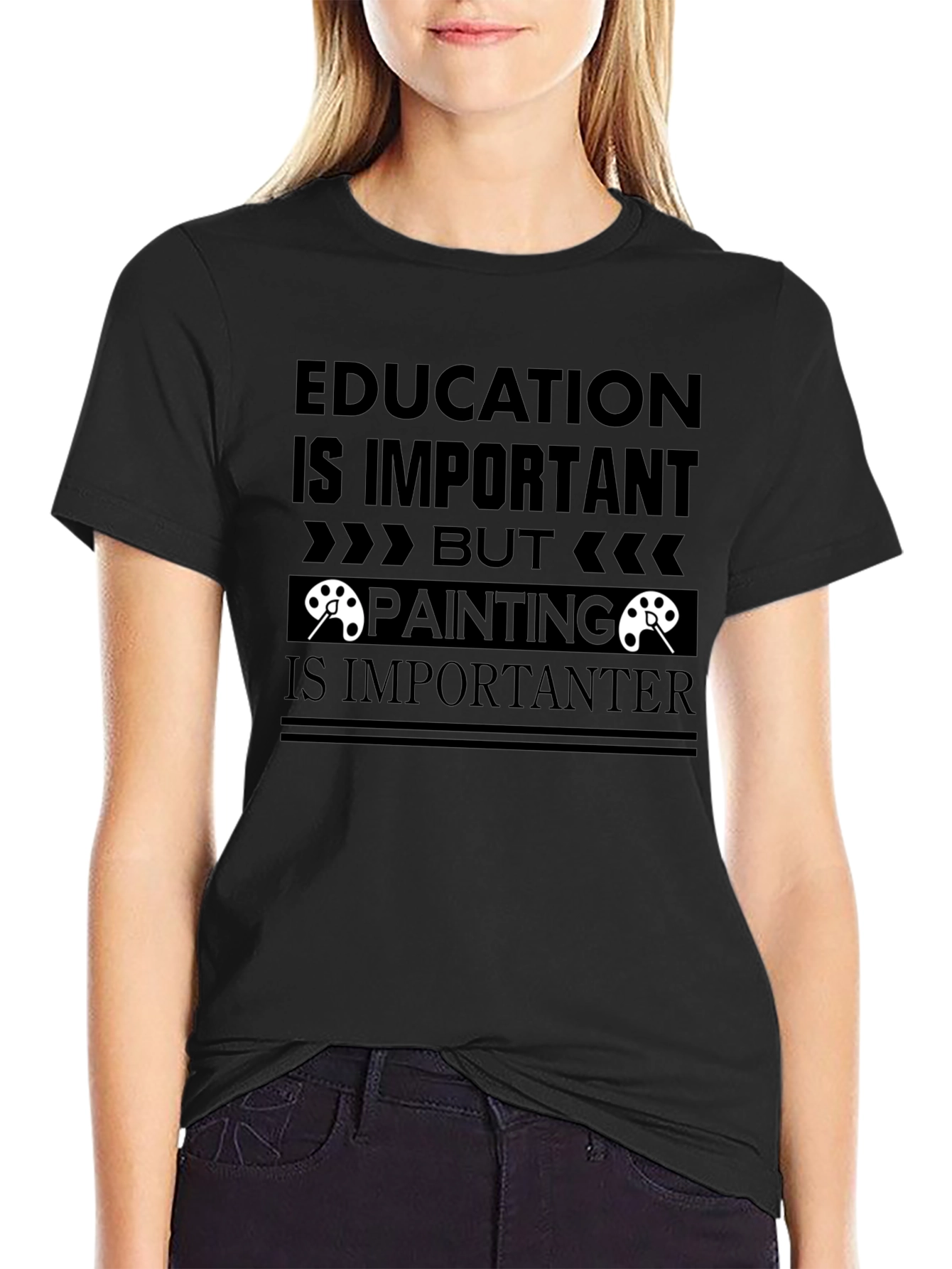 Education vs Painting Slogan Graphic Tee