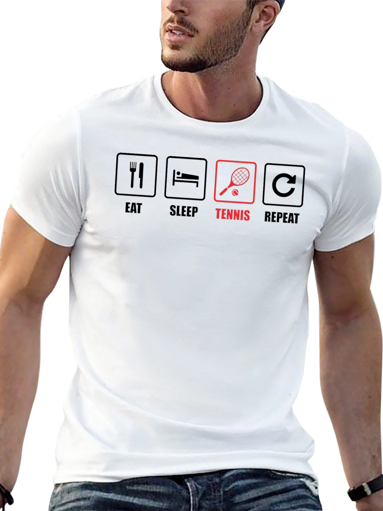 Eat Sleep Tennis Repeat T-Shirt - Black