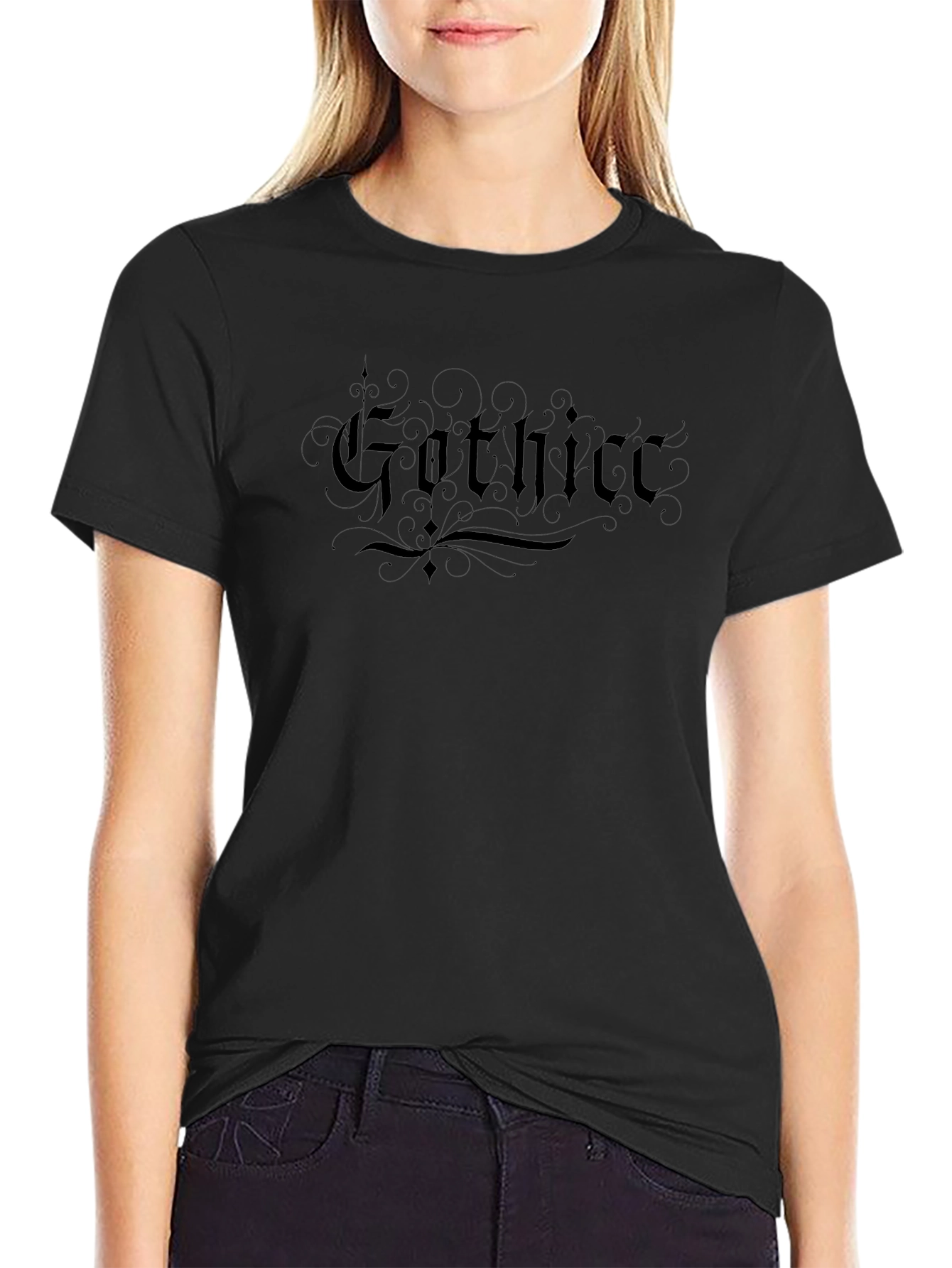 Gothicc Text Print Black T-Shirt