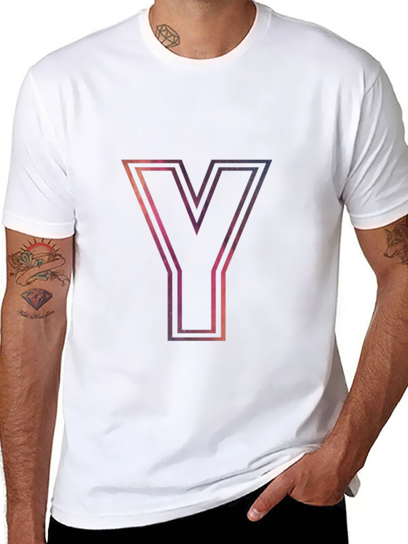 Galaxy Letter Y Graphic Tee - Stylish Black T-Shirt