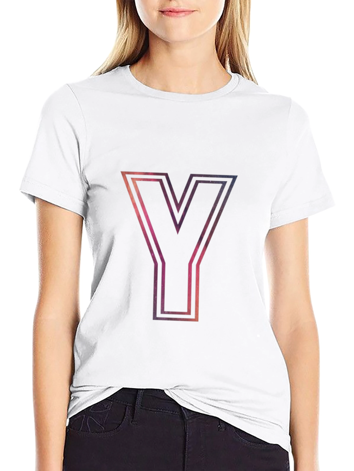 Galaxy Letter Y Graphic Tee - Stylish Black T-Shirt