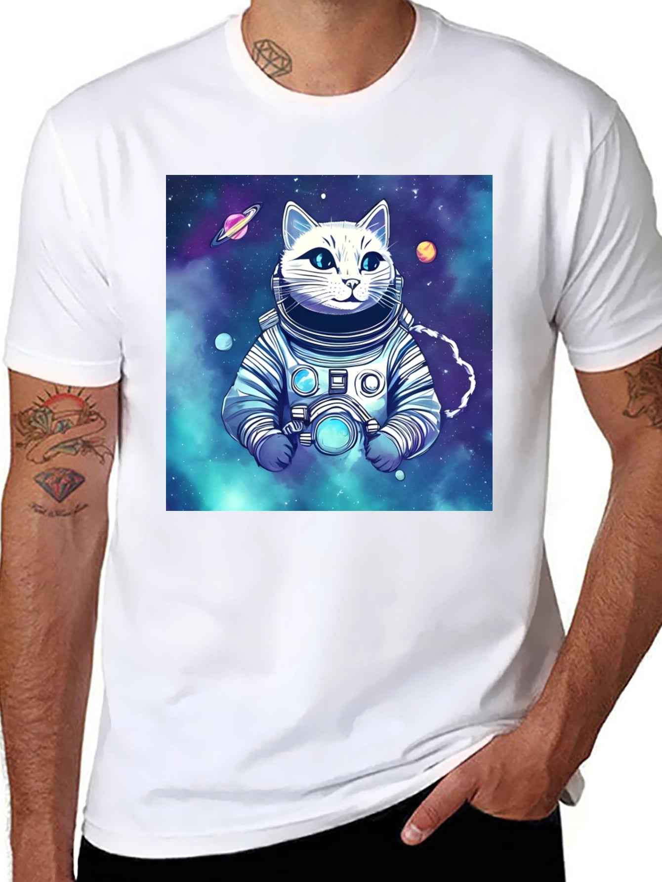 Astronaut Cat Graphic Tee - Space Explorer T-Shirt