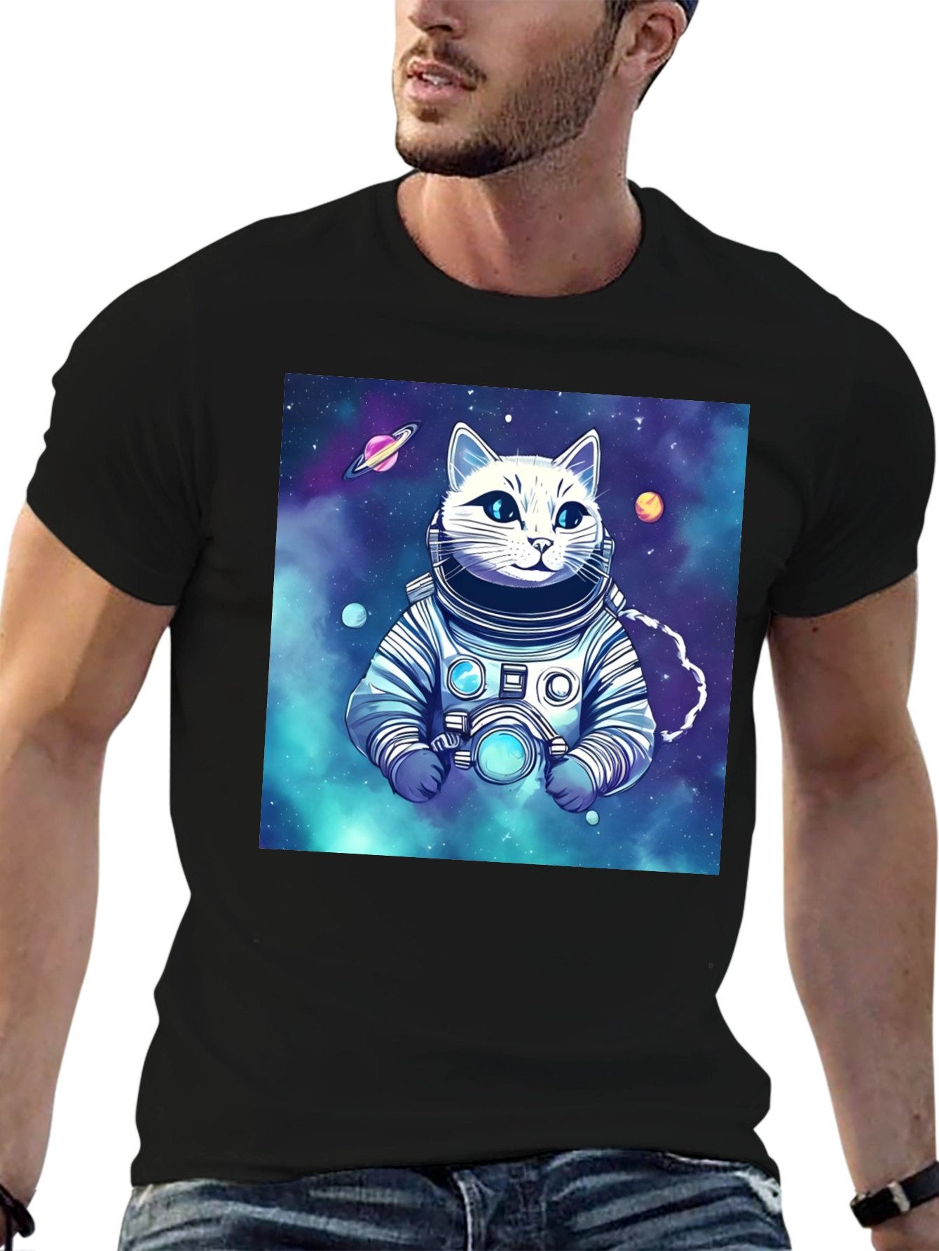 Astronaut Cat Graphic Tee - Space Explorer T-Shirt