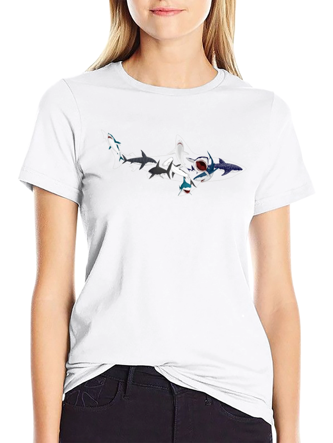 Shark Evolution T-Shirt - Mens Black Crew Neck