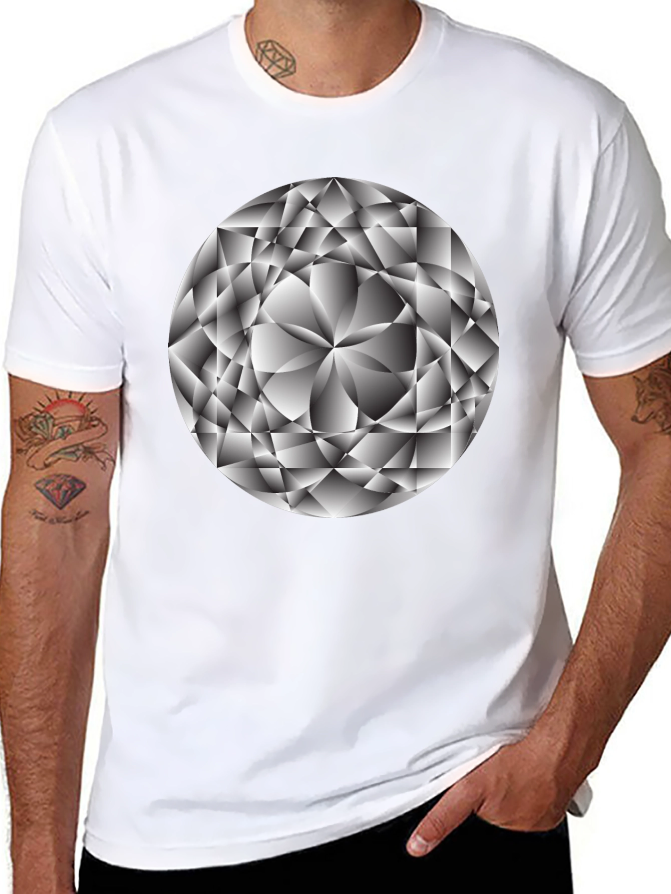 Geometric Diamond Graphic Tee - Sleek Black Shirt