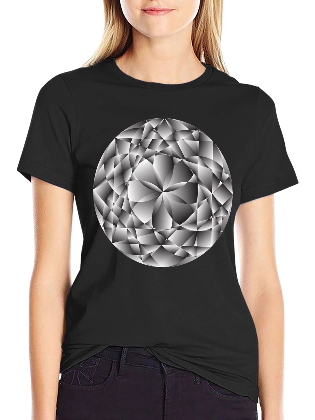 Geometric Diamond Graphic Tee - Sleek Black Shirt