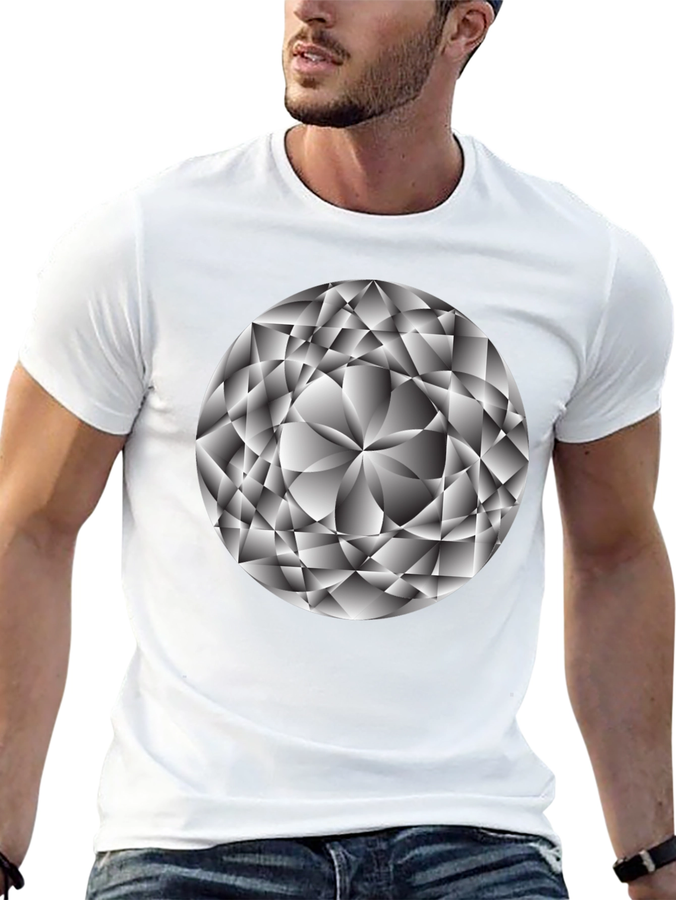 Geometric Diamond Graphic Tee - Sleek Black Shirt