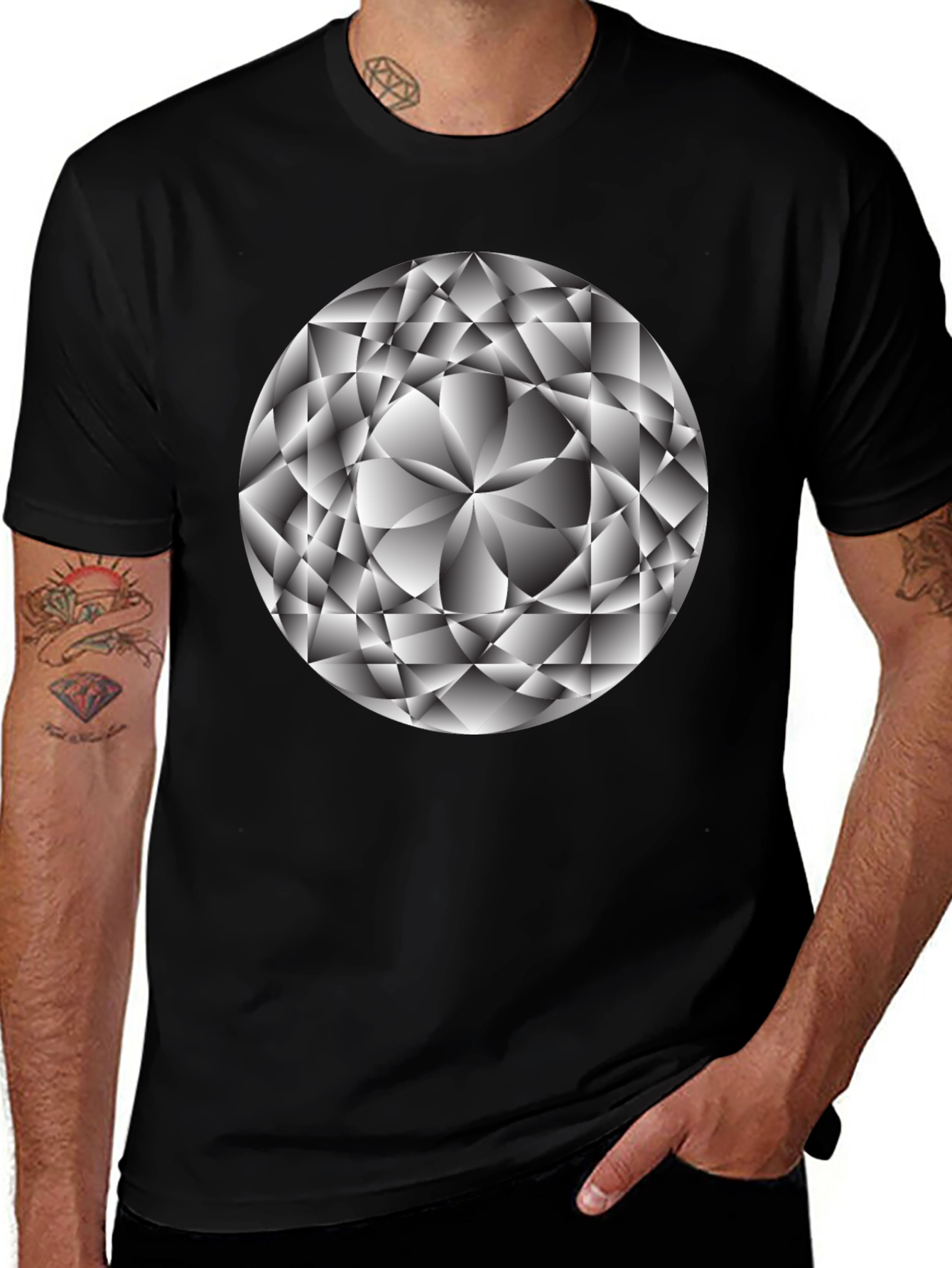 Geometric Diamond Graphic Tee - Sleek Black Shirt