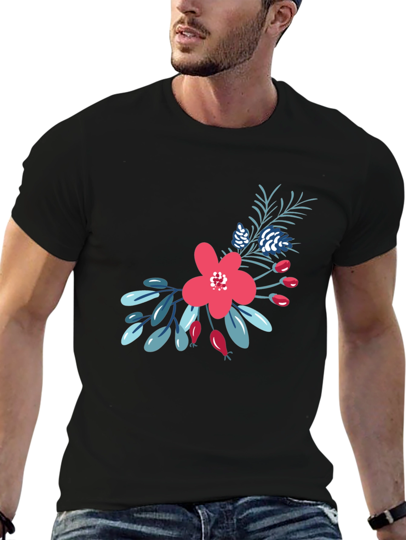 Floral Graphic Print Tee - Black