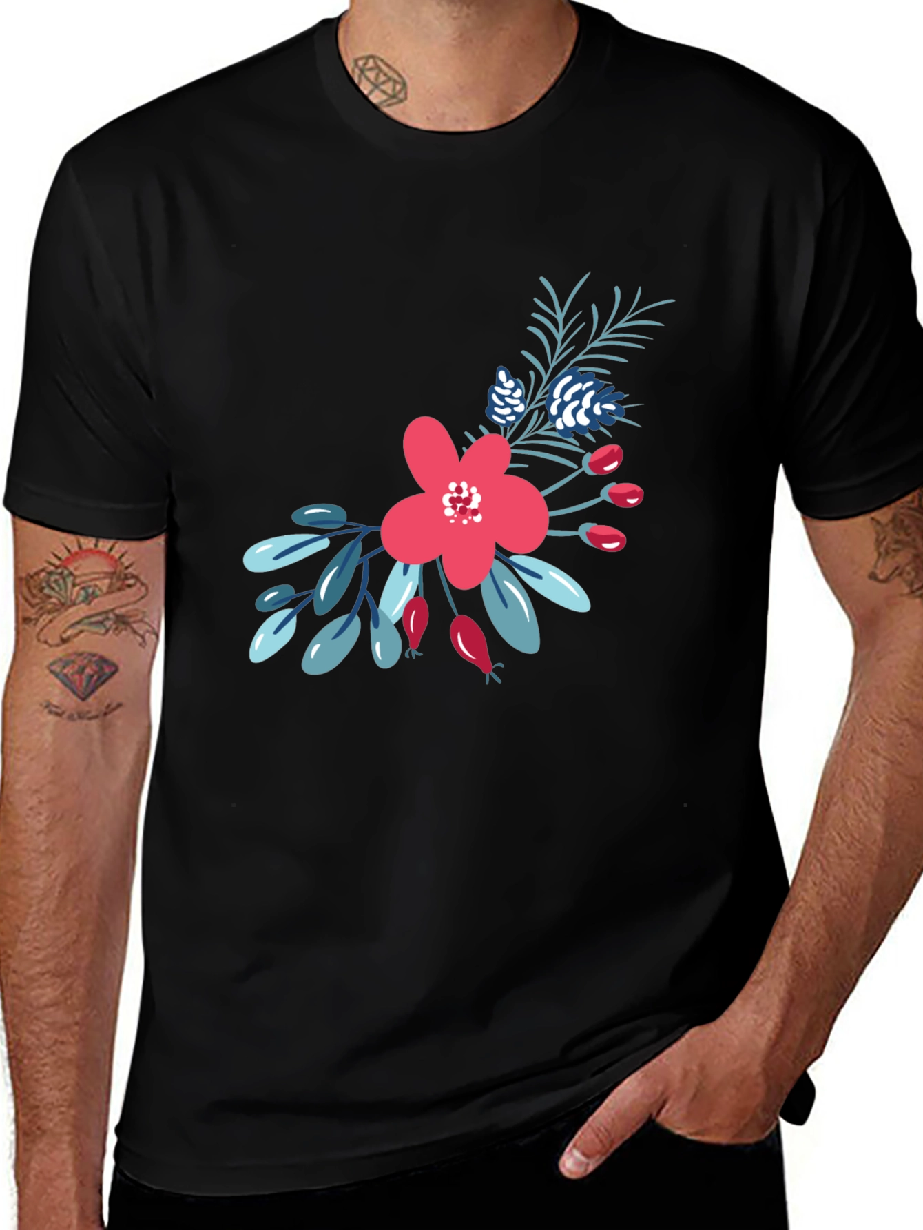 Floral Graphic Print Tee - Black