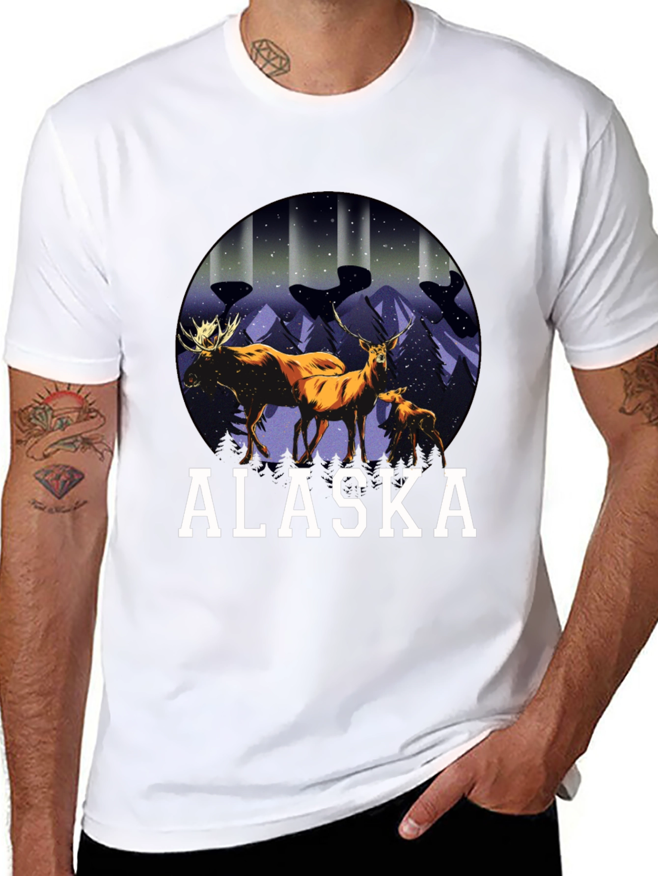Alaska Deer & Moose Graphic Tee - Black