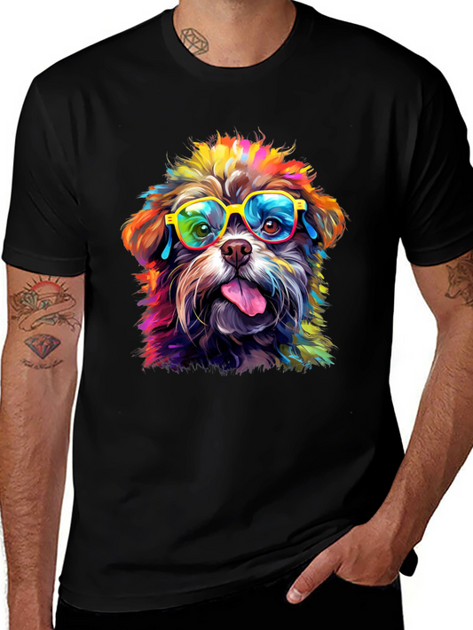 Cool Dog Graphic Tee - Colorful Pup with Glasses