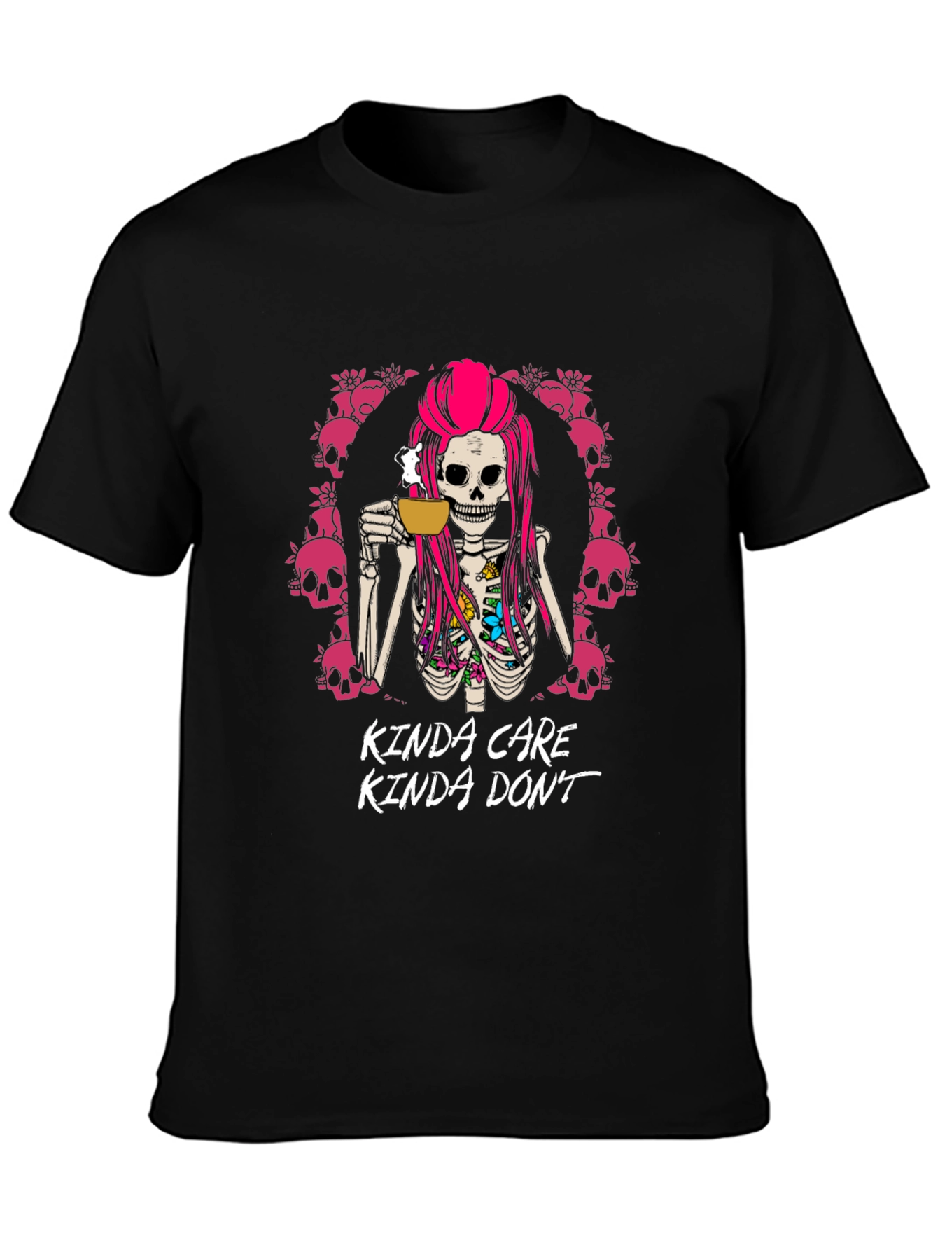 Kinda Care Kinda Dont Skeleton Coffee T-Shirt