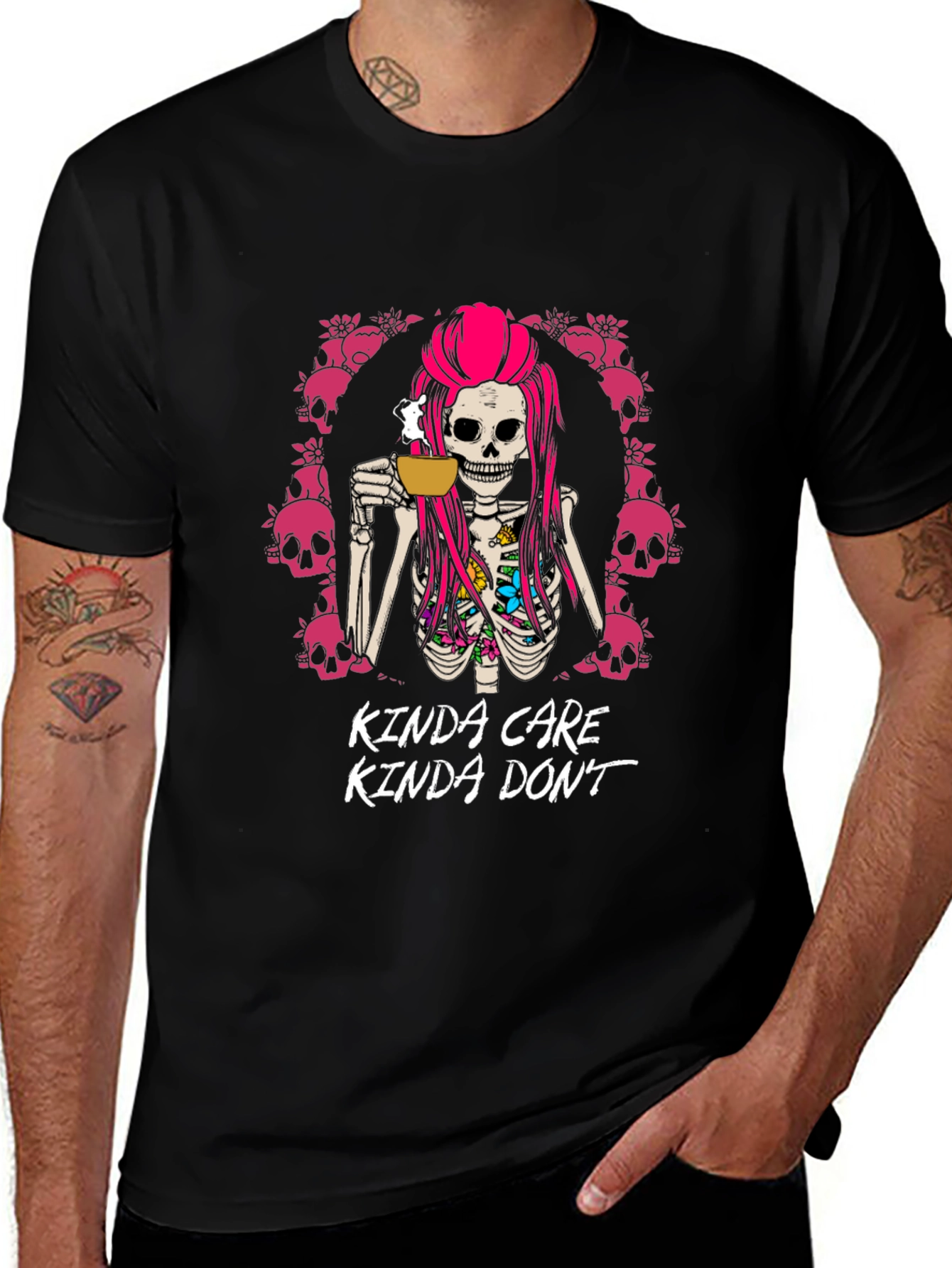 Kinda Care Kinda Dont Skeleton Coffee T-Shirt