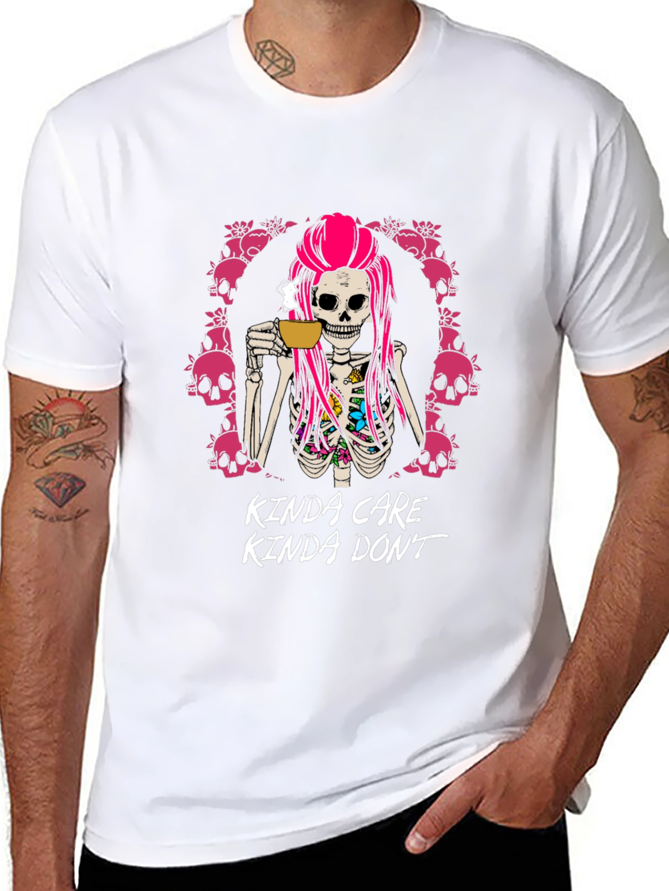 Kinda Care Kinda Dont Skeleton Coffee T-Shirt