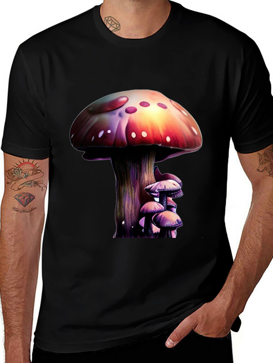 Mushroom Print Black T-Shirt