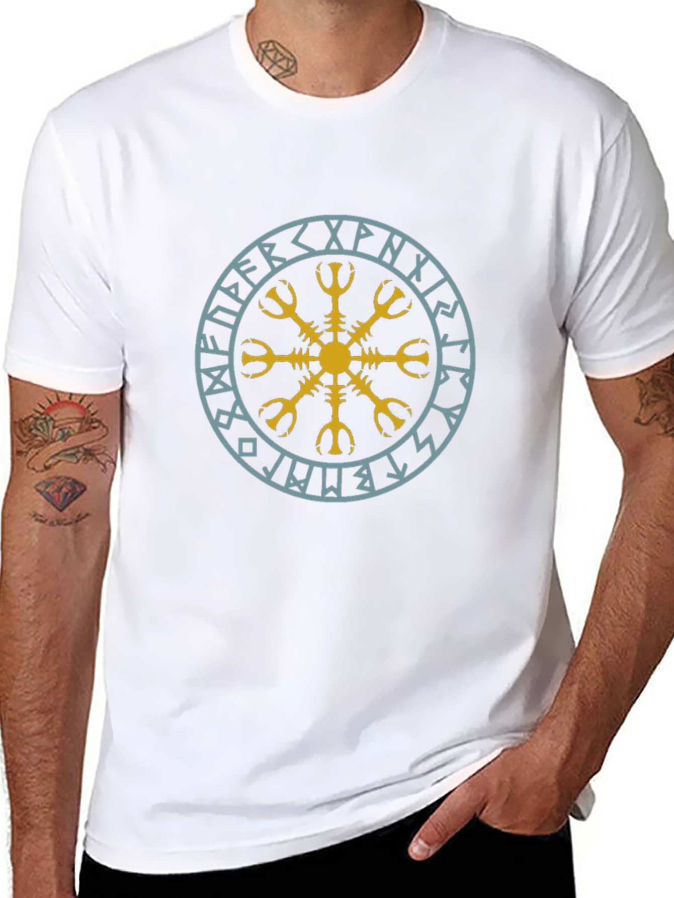 Viking Rune Circle Graphic Tee - Black