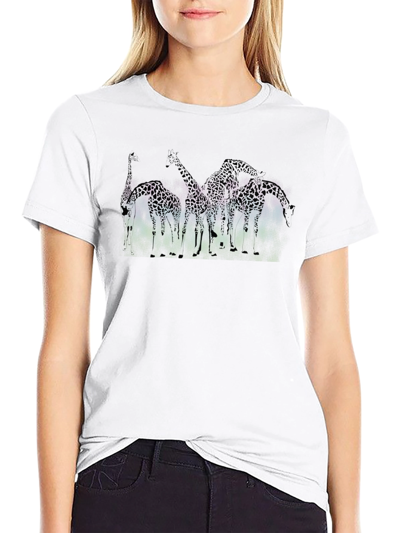 Giraffe Silhouette Graphic Black T-Shirt