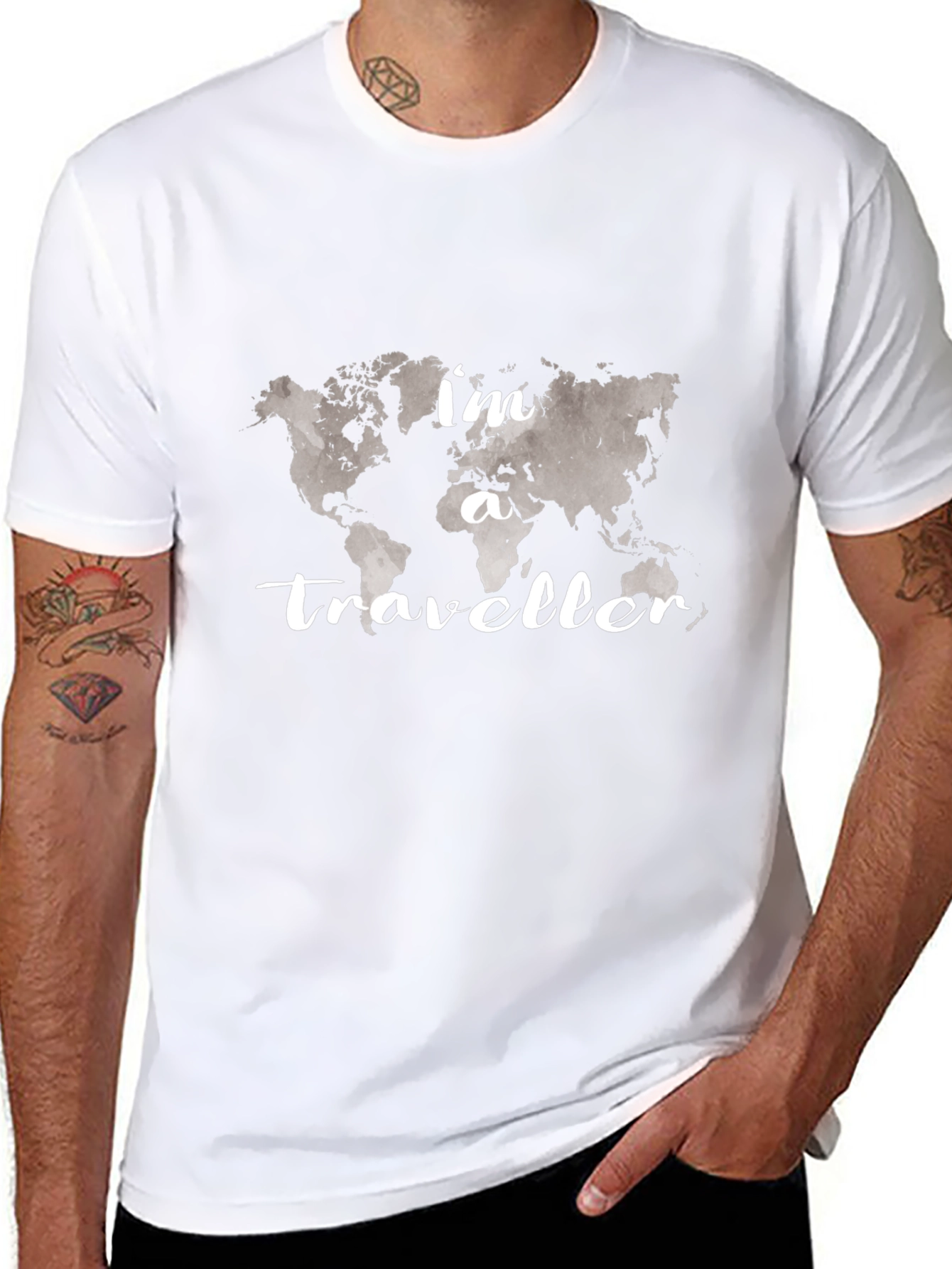 Traveler World Map Black T-Shirt