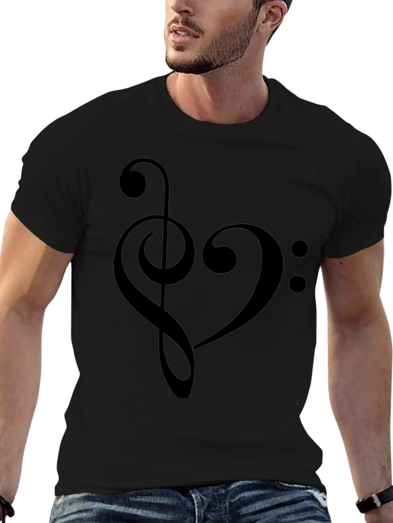 Musical Heartbeat T-Shirt - Treble & Bass Clef Design