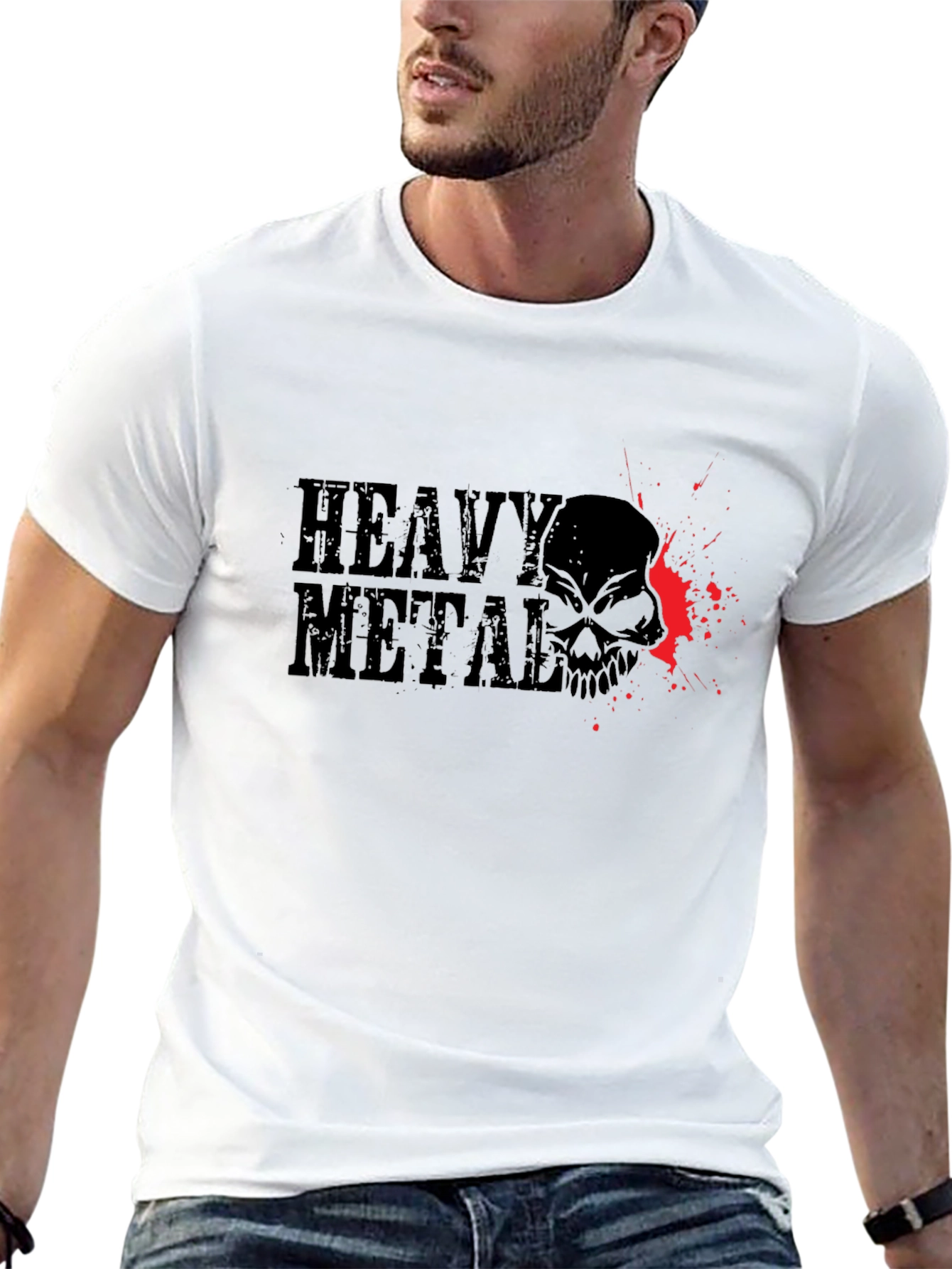 Heavy Metal Skull Graphic T-Shirt