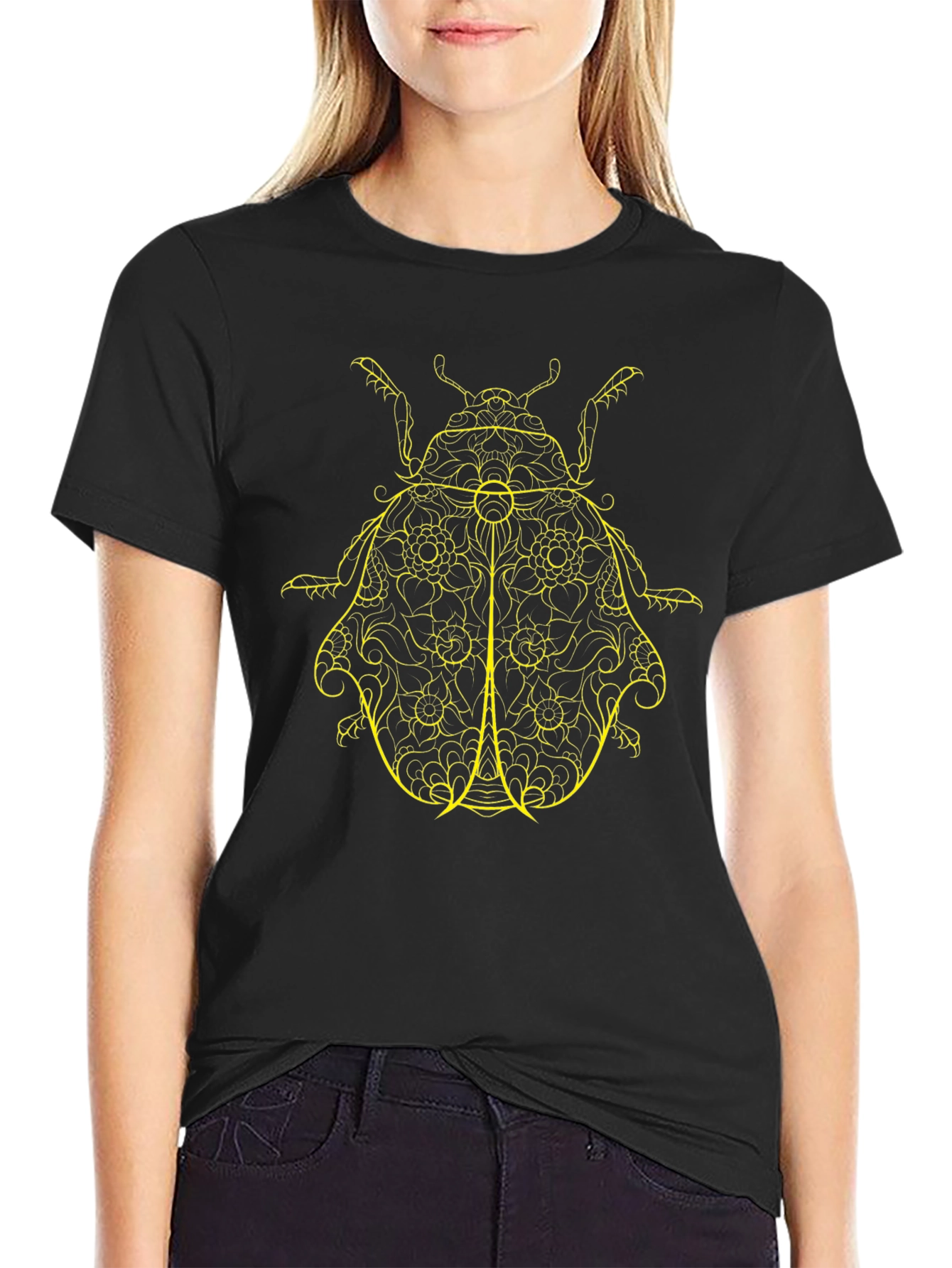 Black T-Shirt with Yellow Beetle Design