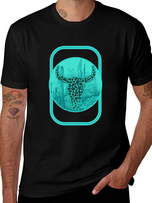 Trendy Bull Skull Graphic Tee - Western Style