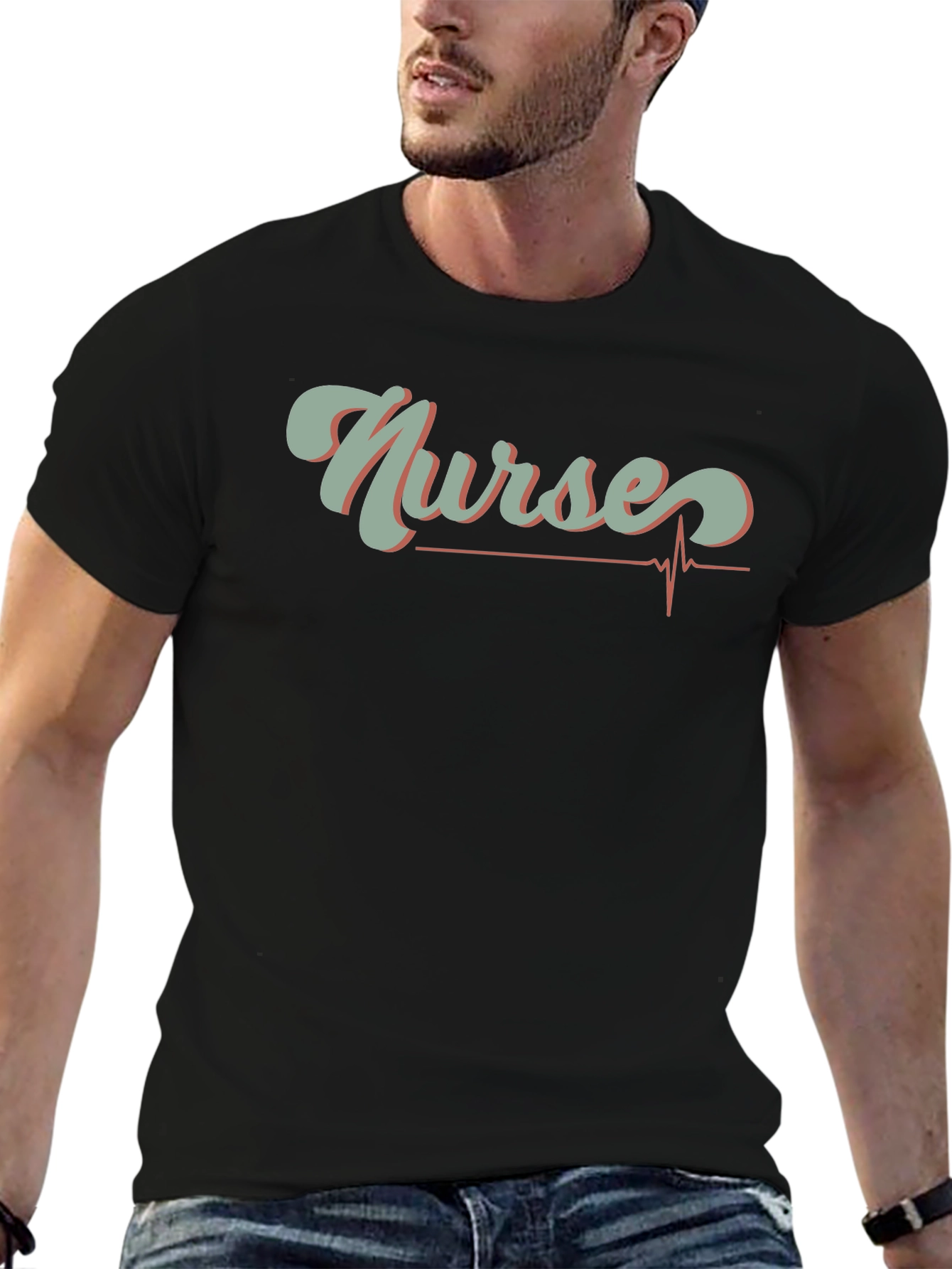 Nurses Heartbeat Graphic T-Shirt - Black