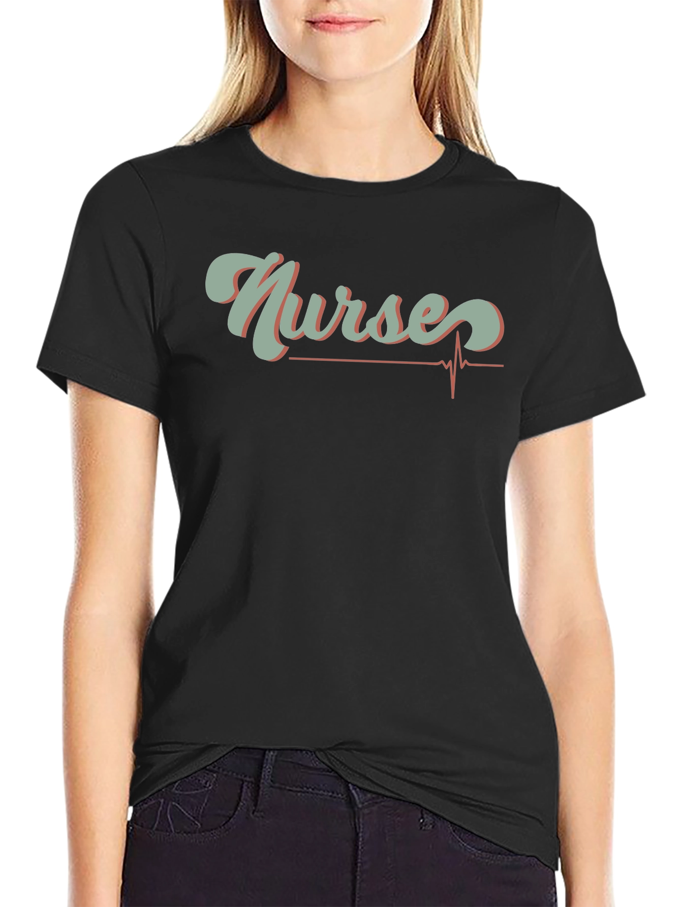 Nurses Heartbeat Graphic T-Shirt - Black