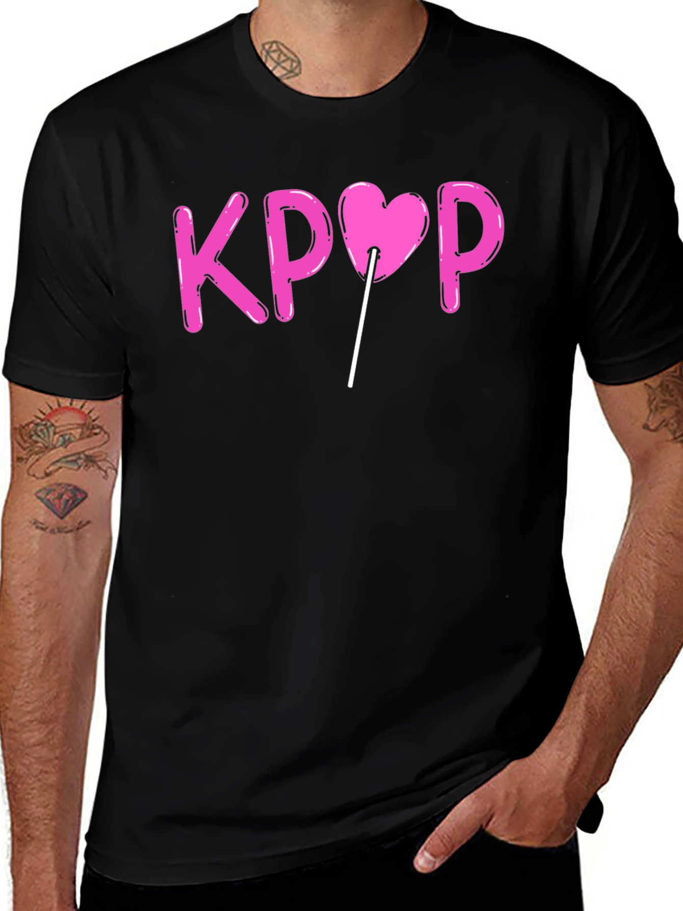 KPOP Heart Lollipop Black Graphic T-Shirt