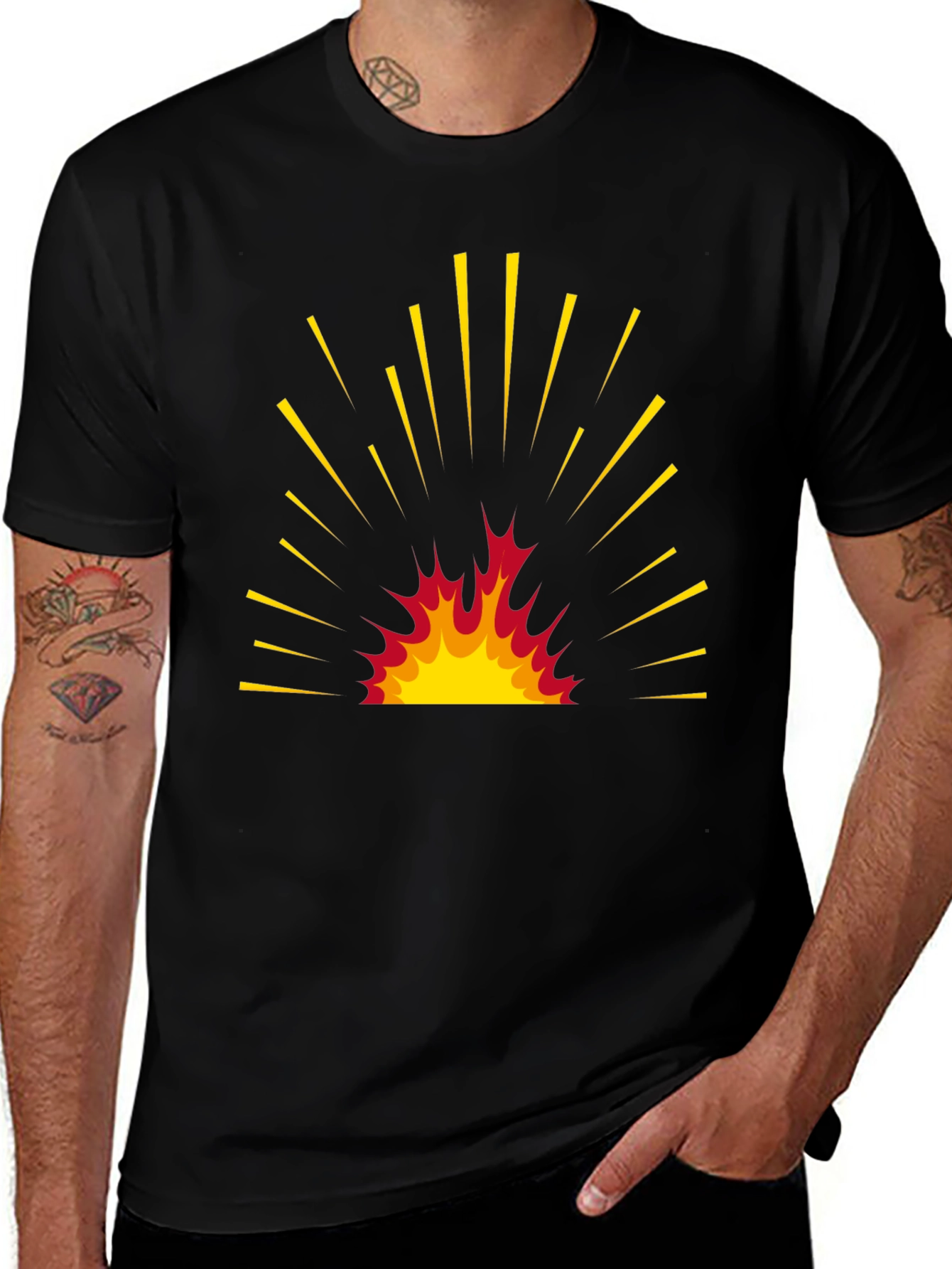 Fiery Burst Graphic Tee - Bold Black T-Shirt