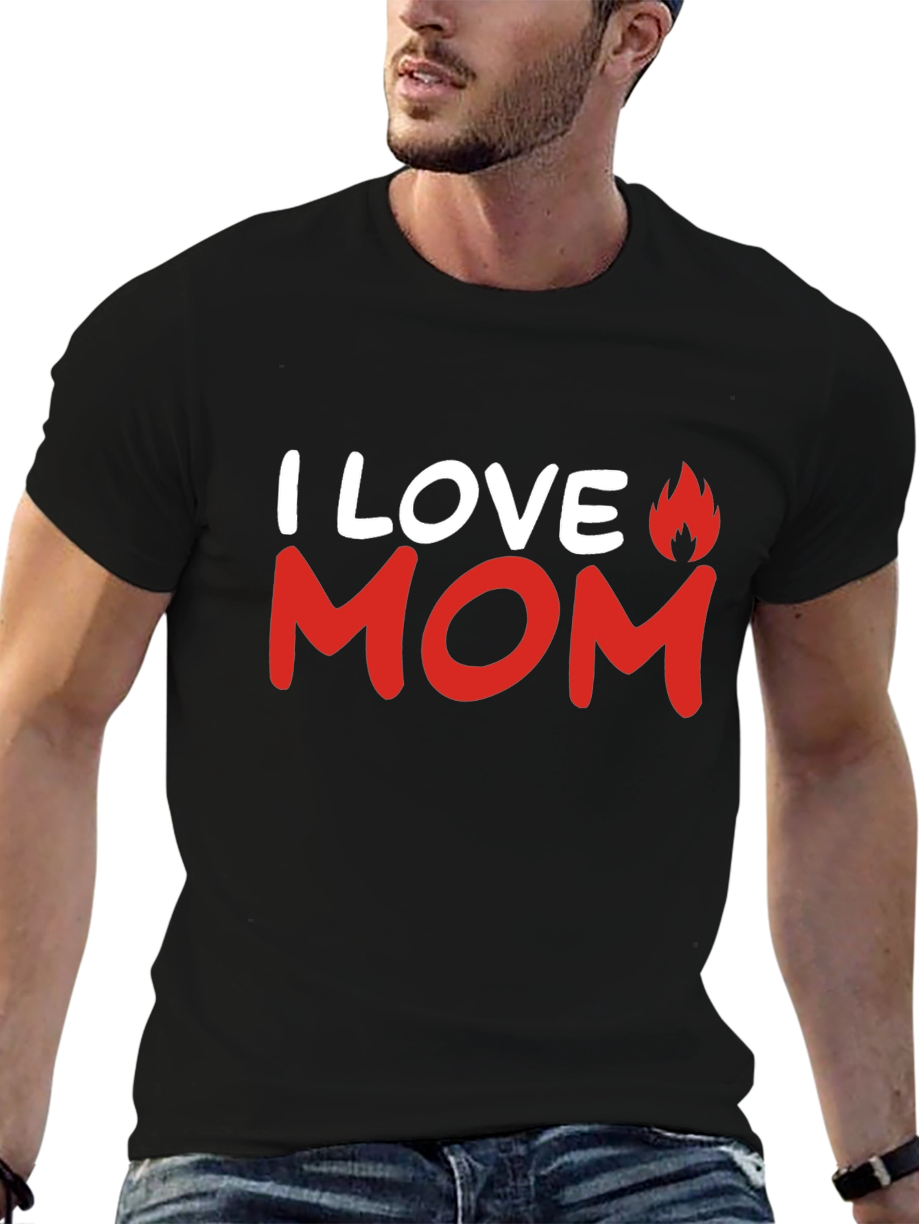 I Love Mom T-Shirt - Mens Black Graphic Tee