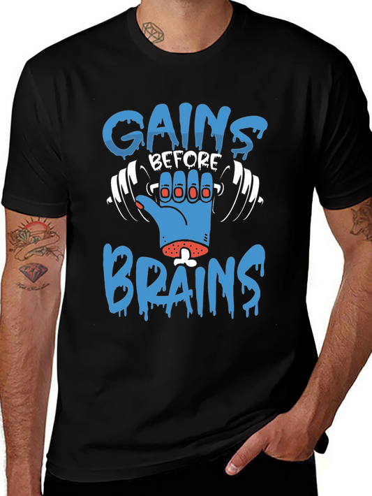 Gains Before Brains Zombie Gym T-Shirt
