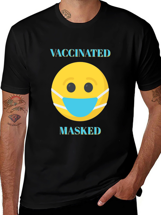 Vaccinated Masked T-Shirt - Funny Emoji Tee
