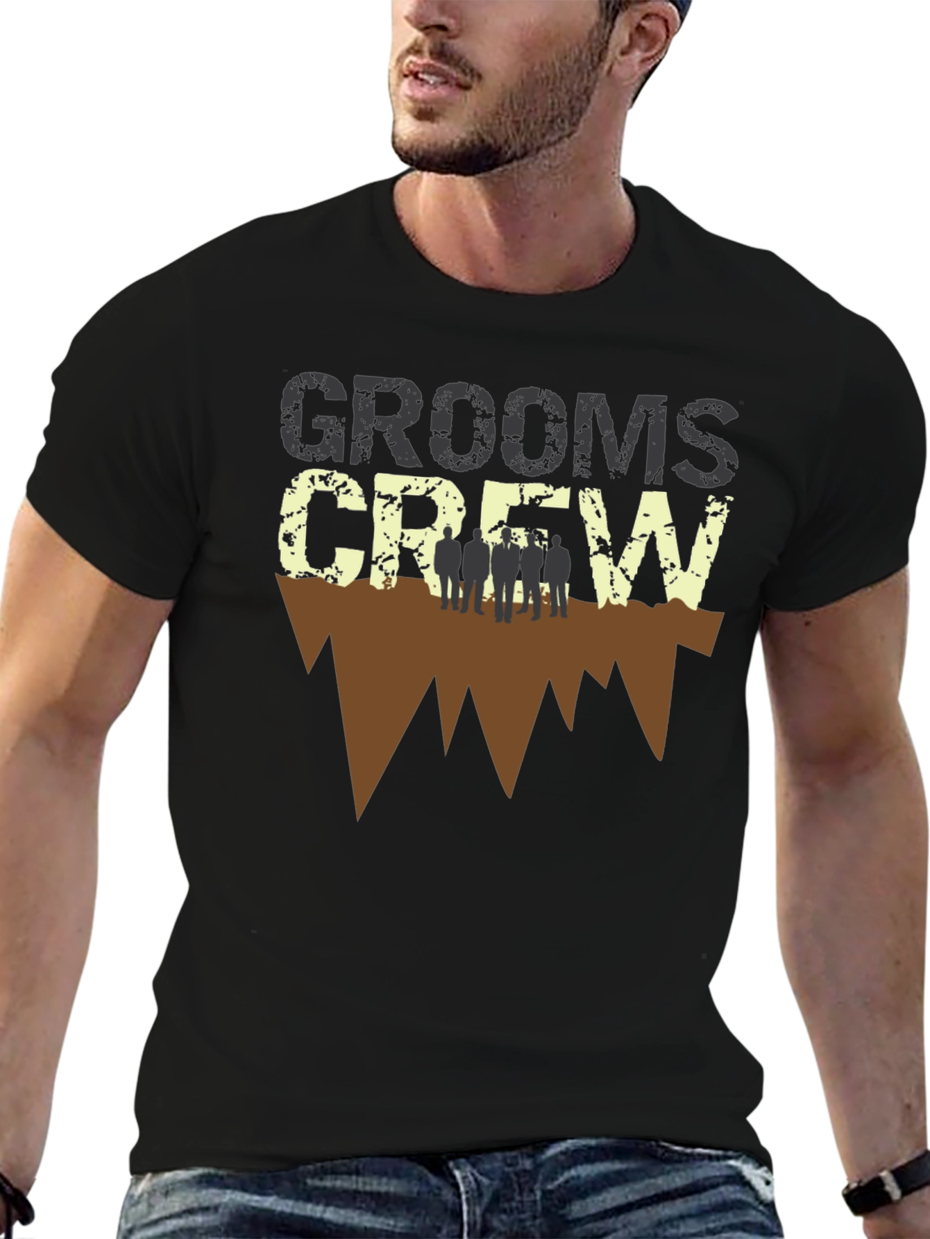 Grooms Crew Graphic Print Black T-Shirt