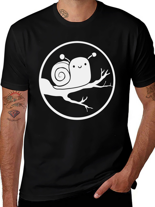 Cute Snail on Branch Graphic T-Shirt - Black