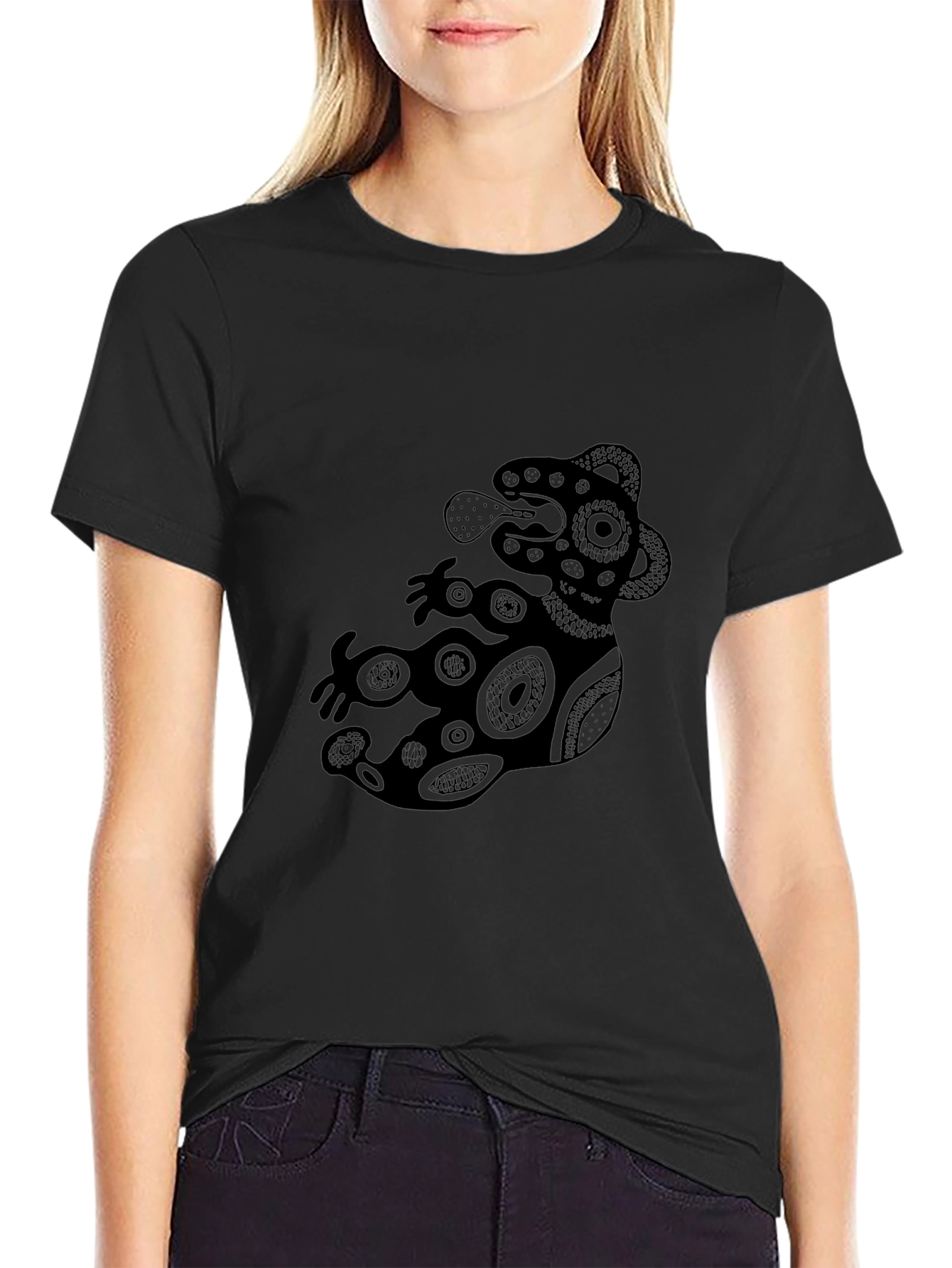 Aztec Serpent Graphic Tee - Black Cotton