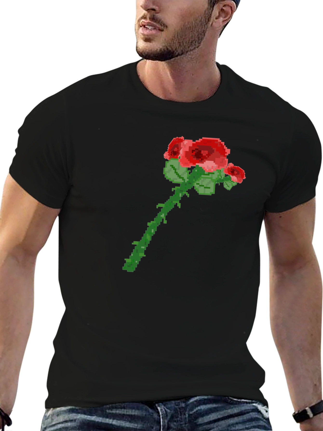 Pixel Art Rose Graphic Tee - Trendy Casual Shirt