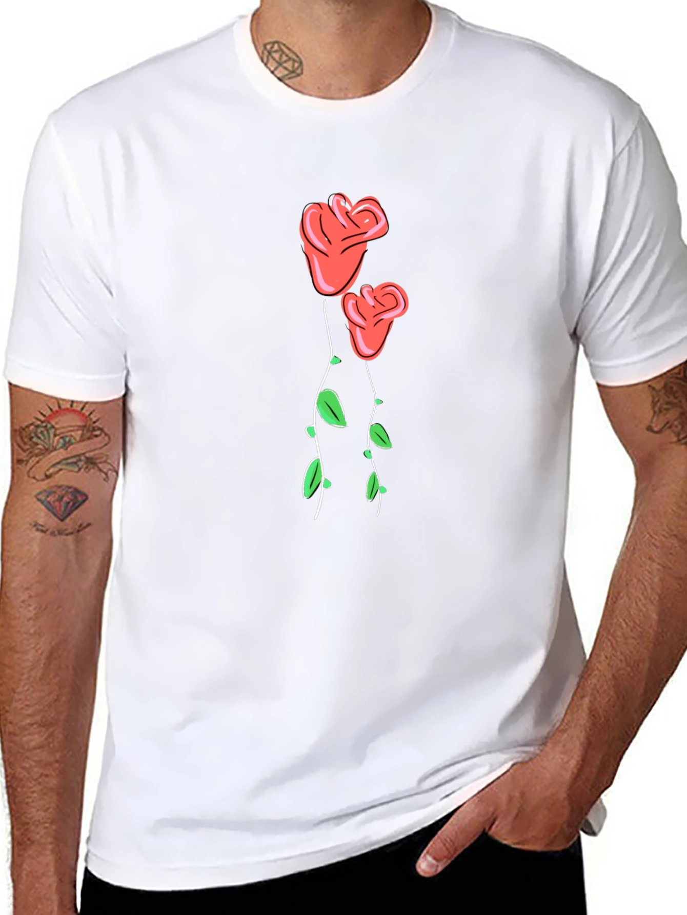Black T-Shirt with Rose Graphic Print