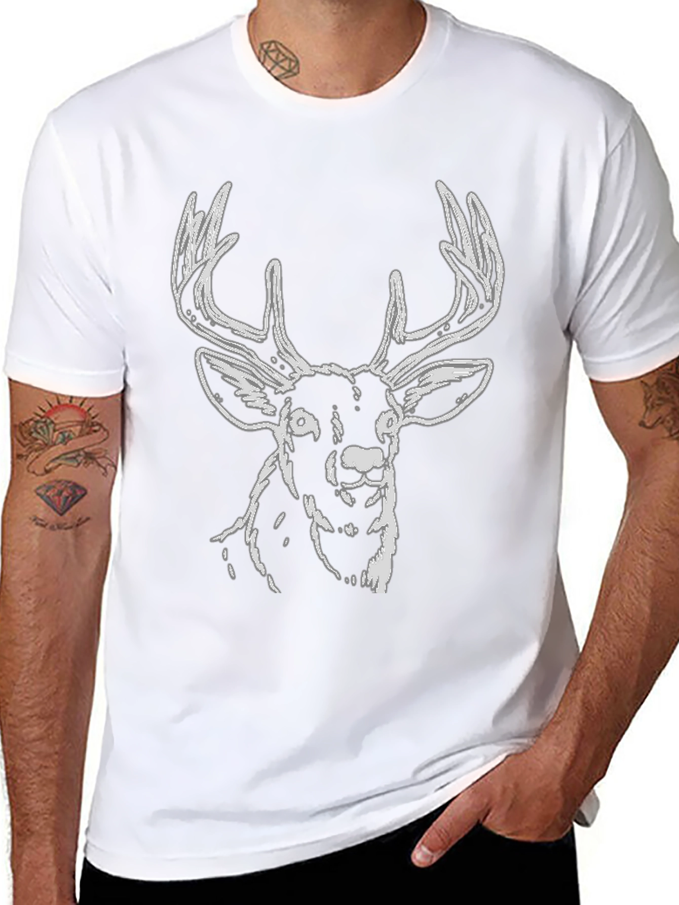 Deer Graphic Tee - Black Cotton Casual Style
