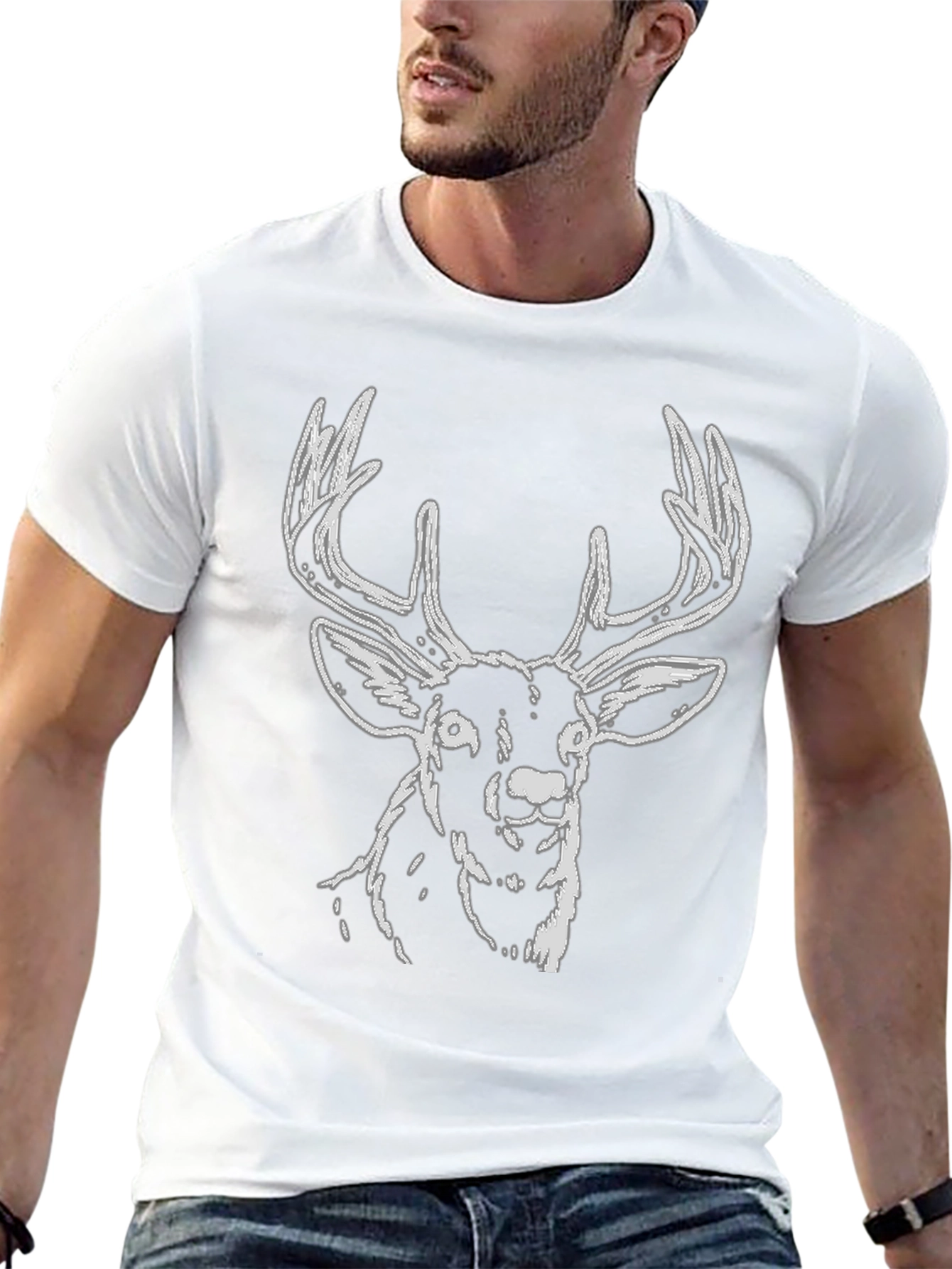 Deer Graphic Tee - Black Cotton Casual Style