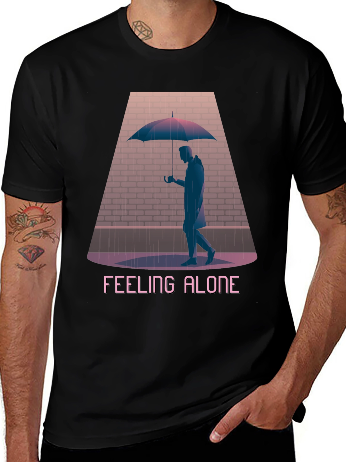 Feeling Alone Graphic Tee - Black Cotton T-Shirt
