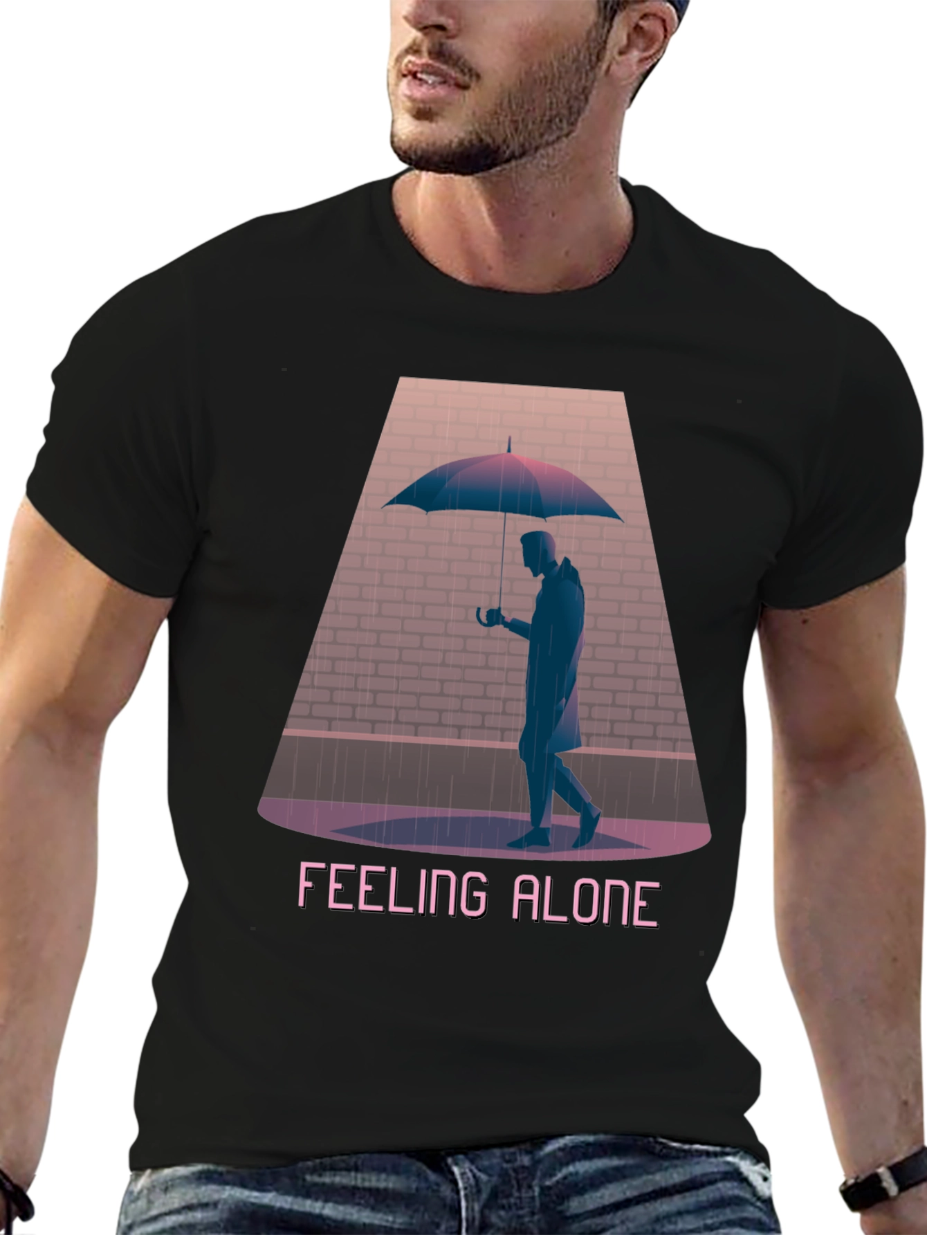 Feeling Alone Graphic Tee - Black Cotton T-Shirt