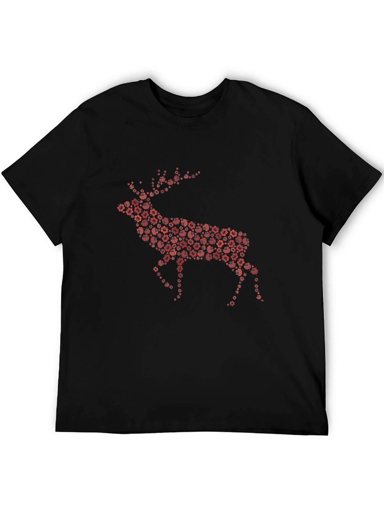 Floral Deer Graphic Tee - Black Cotton Blend