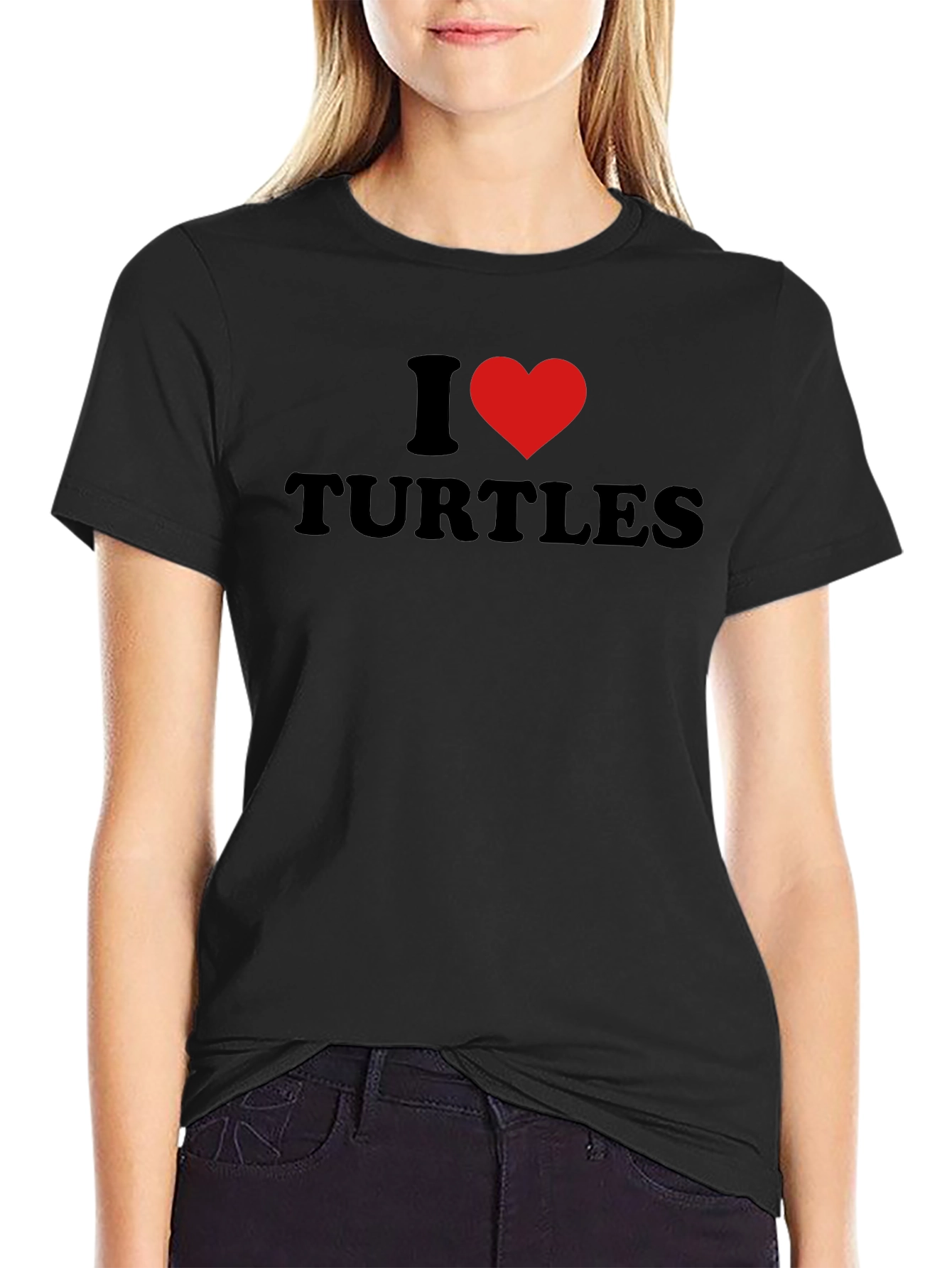 I Heart Turtles Black T-Shirt - Mens Crew Neck